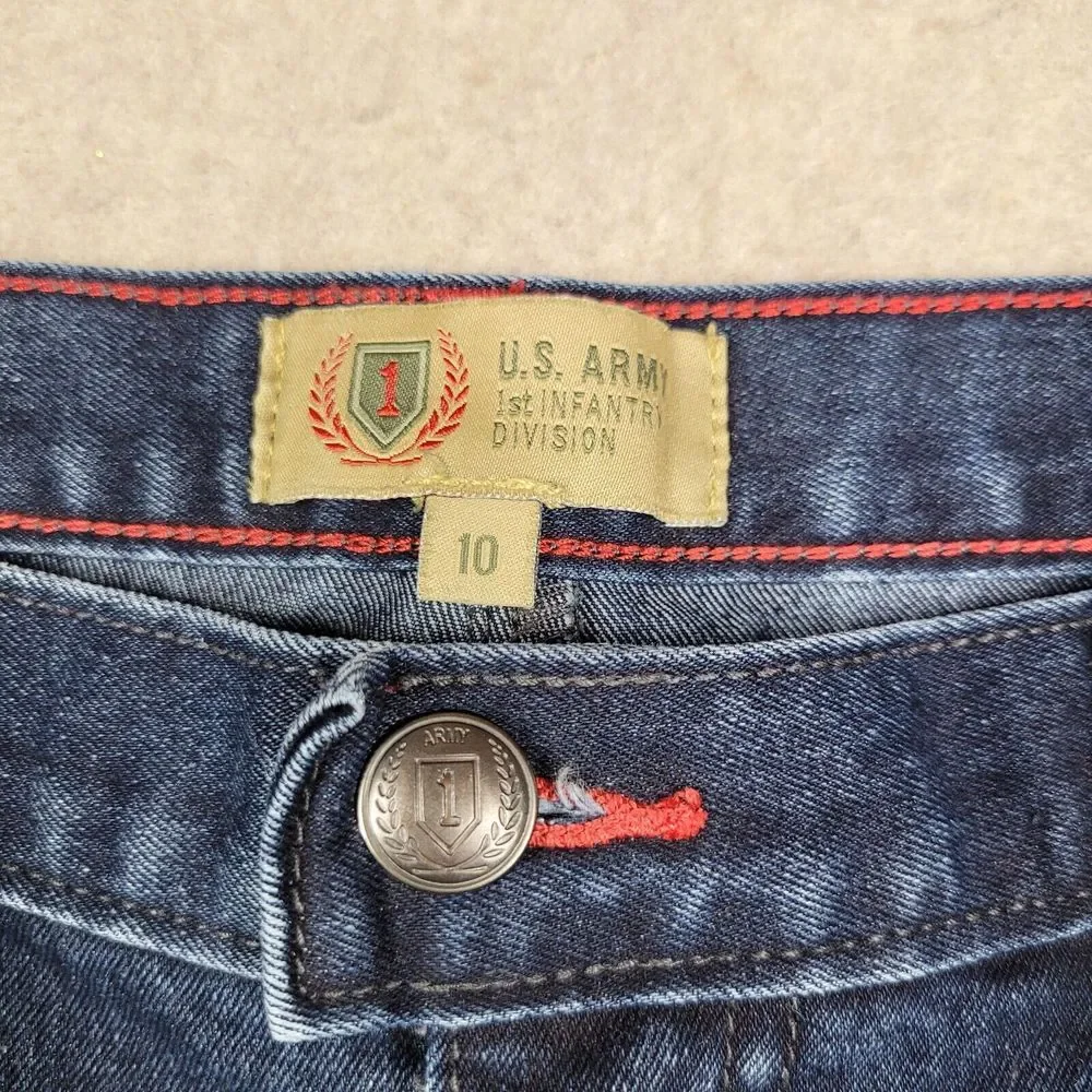 US Army 1st Infantry Division Jeans Womens 10 Blue Denim Dark Wash 32x29 Stretch